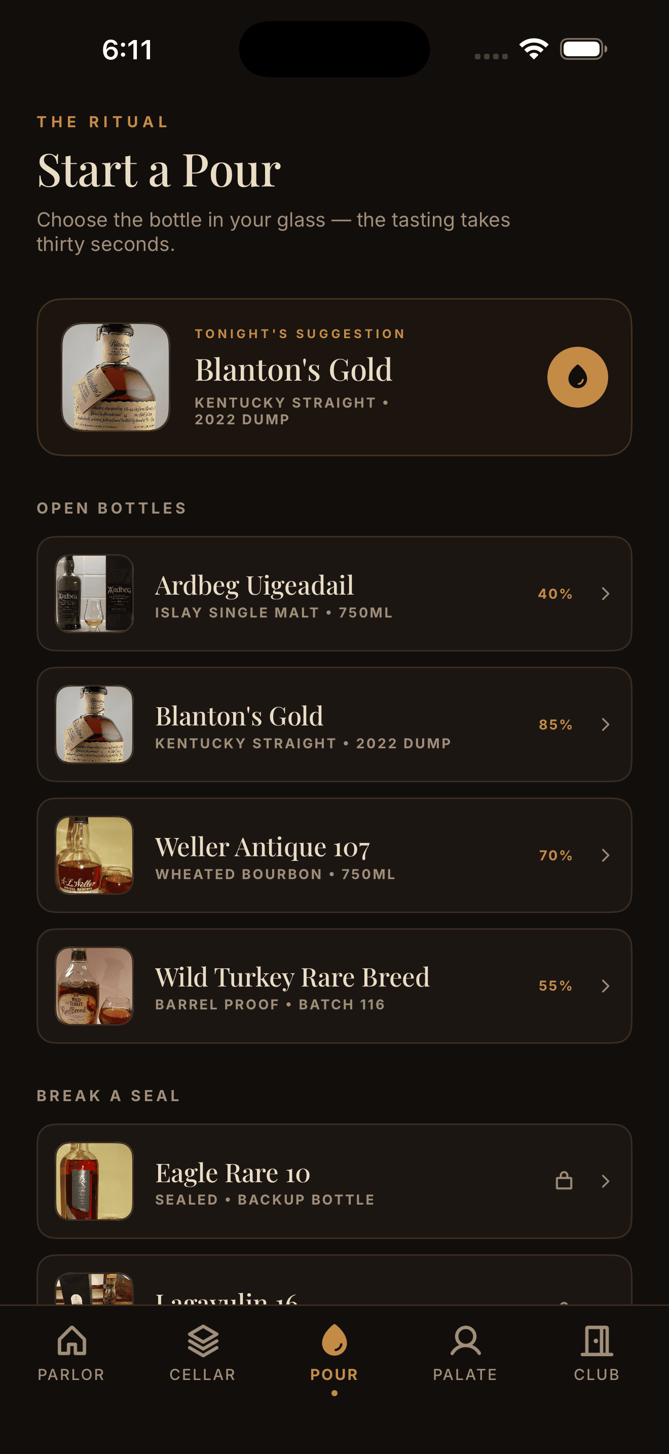 Logging a pour — a name and a reaction is a complete entry; the rest is optional and can wait until you're off your feet.