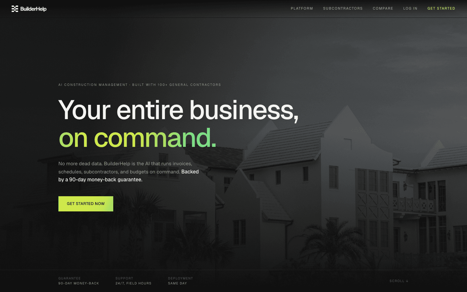 getbuilderhelp.com, deployed separately from the product so pricing and lead-capture changes ship on their own.
